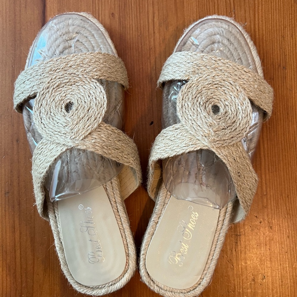 Espadrille slip on sandals. New. Romanesque design. From Spain. Size EU 37.